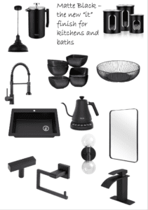 matte black fixtures for kitchen and bathrooms